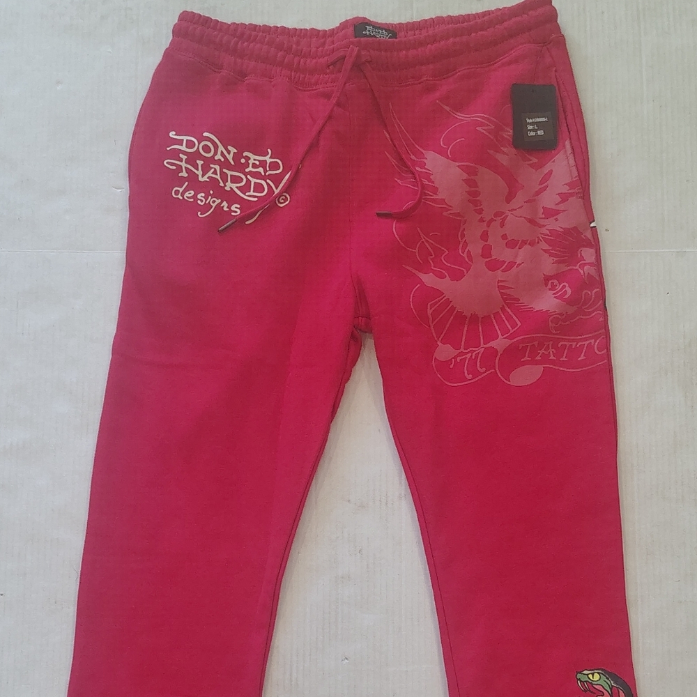Ed Hardy Eagle Tiger Red Graphic Sweatpants